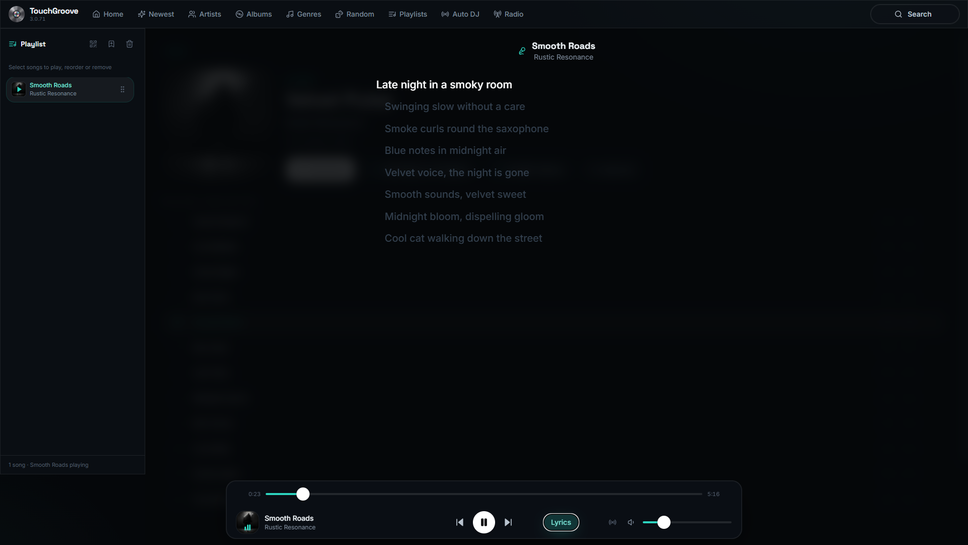 TouchGroove synced lyrics with active-line highlighting