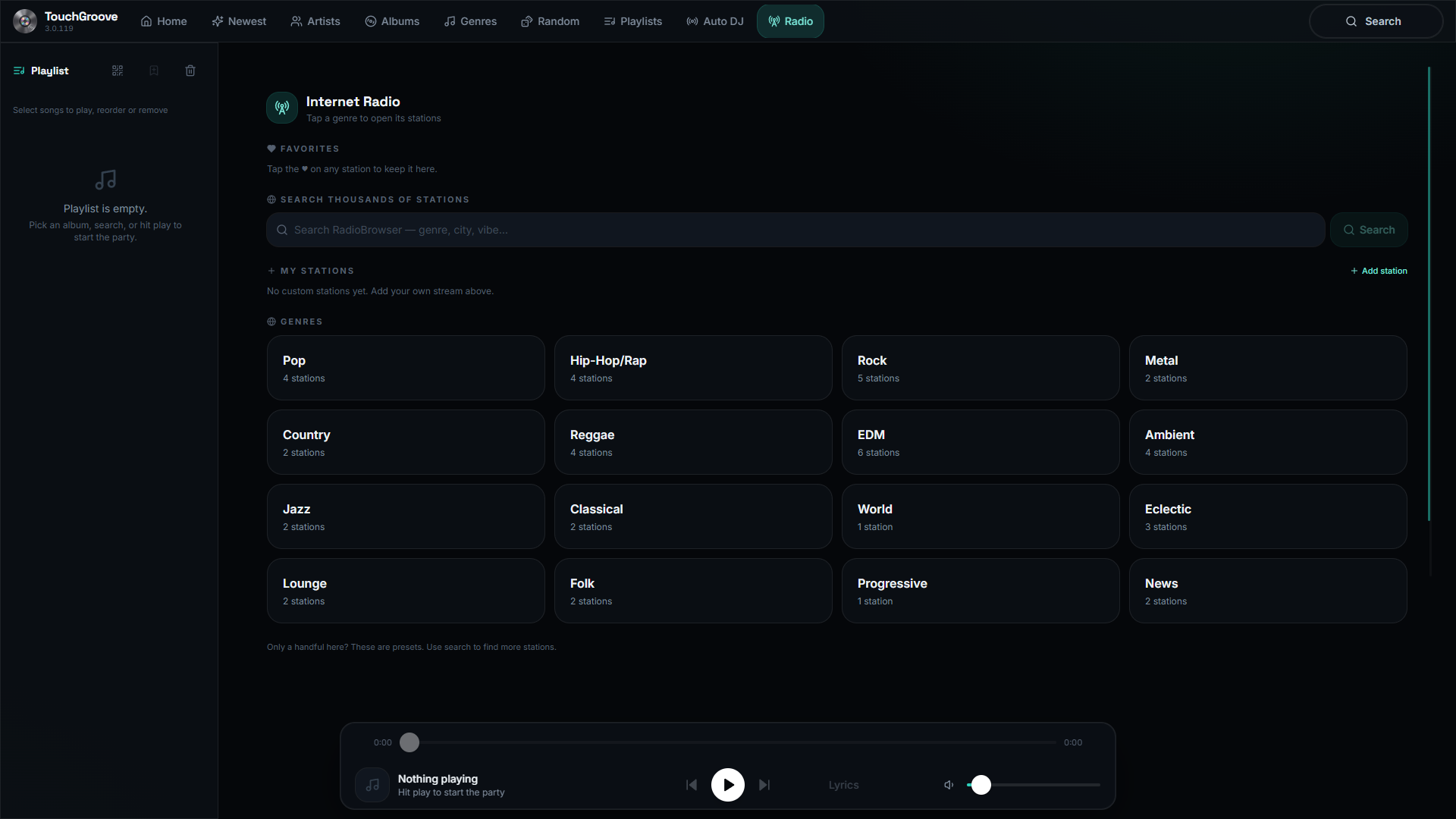 Internet radio in TouchGroove